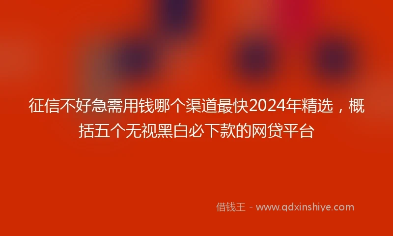 征信不好急需用钱哪个渠道最快2024年精选，概括五个无视黑白必下款的网贷平台