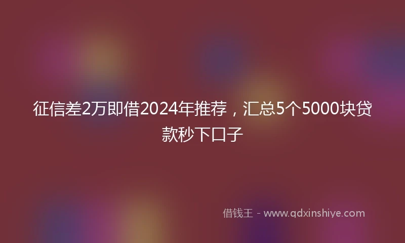 征信差2万即借2024年推荐，汇总5个5000块贷款秒下口子
