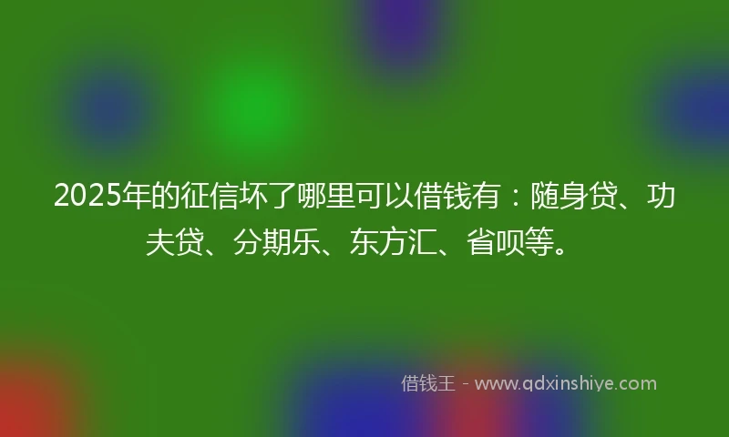 2025年的征信坏了哪里可以借钱有：随身贷、功夫贷、分期乐、东方汇、省呗等。