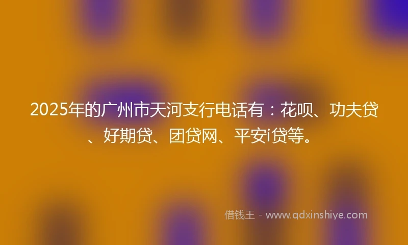 2025年的广州市天河支行电话有：花呗、功夫贷、好期贷、团贷网、平安i贷等。