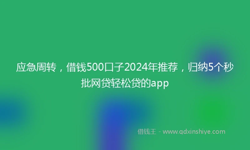 应急周转，借钱500口子2024年推荐，归纳5个秒批网贷轻松贷的app
