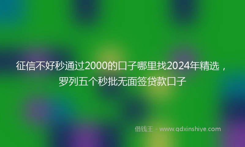 征信不好秒通过2000的口子哪里找2024年精选，罗列五个秒批无面签贷款口子