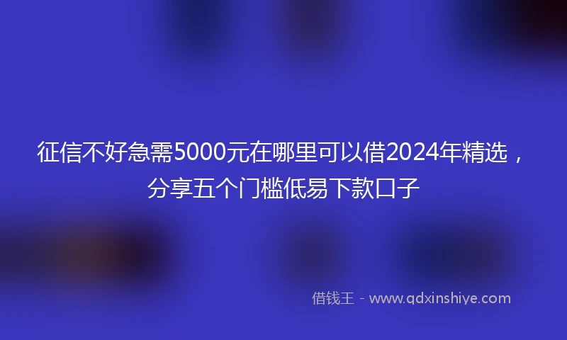 征信不好急需5000元在哪里可以借2024年精选，分享五个门槛低易下款口子