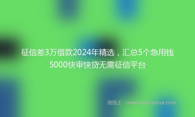 征信差3万借款2024年精选，汇总5个急用钱5000快审快贷无需征信平台