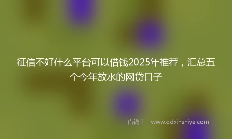 征信不好什么平台可以借钱2025年推荐，汇总五个今年放水的网贷口子
