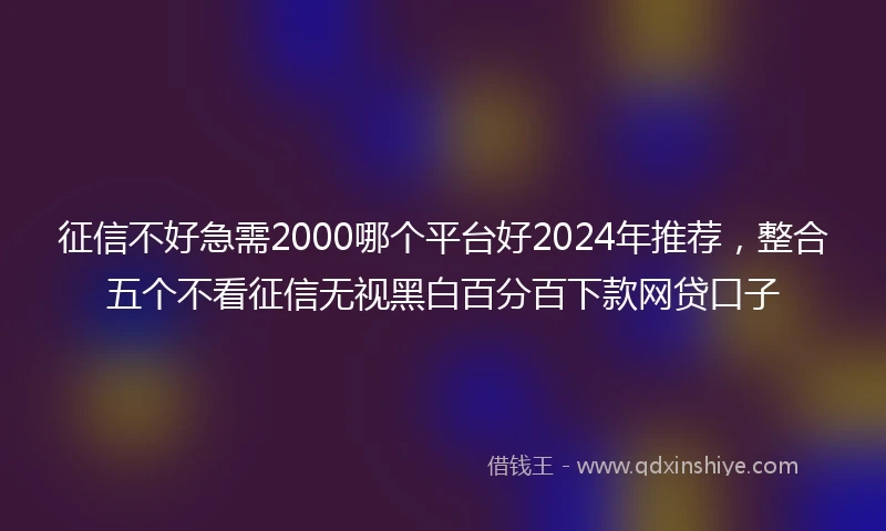 征信不好急需2000哪个平台好2024年推荐，整合五个不看征信无视黑白百分百下款网贷口子