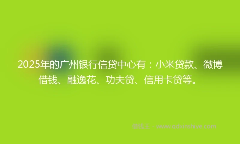 2025年的广州银行信贷中心有：小米贷款、微博借钱、融逸花、功夫贷、信用卡贷等。