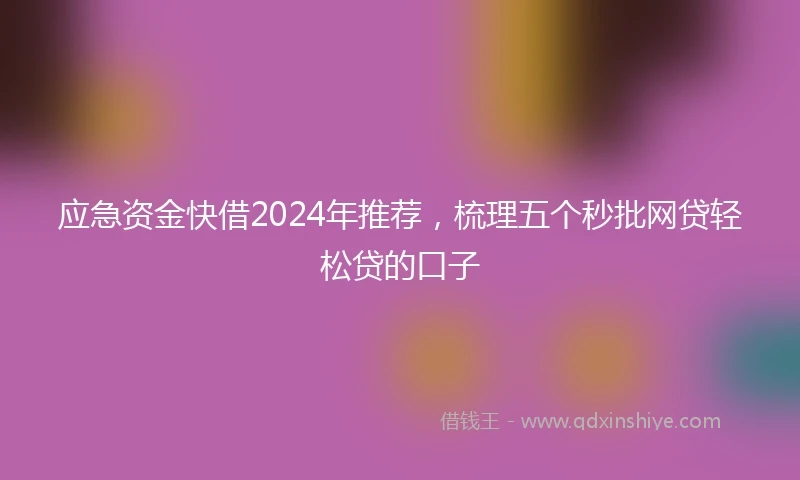 应急资金快借2024年推荐，梳理五个秒批网贷轻松贷的口子