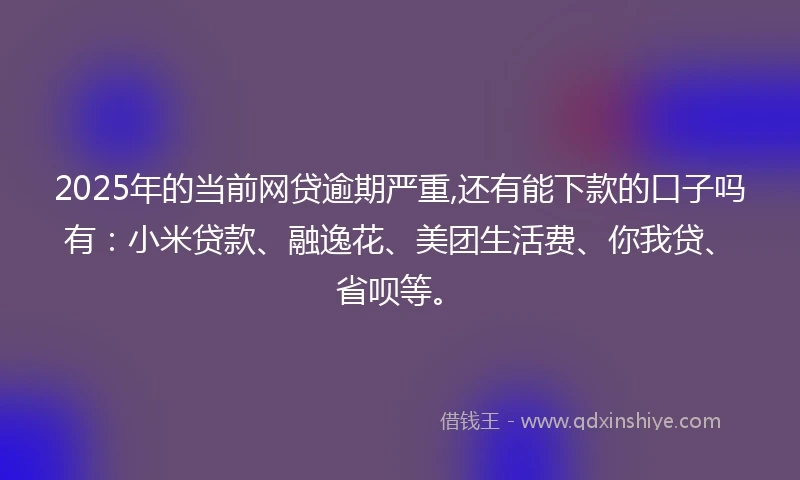 2025年的当前网贷逾期严重,还有能下款的口子吗有：小米贷款、融逸花、美团生活费、你我贷、省呗等。
