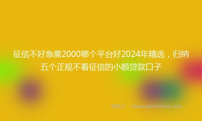 征信不好急需2000哪个平台好2024年精选，归纳五个正规不看征信的小额贷款口子