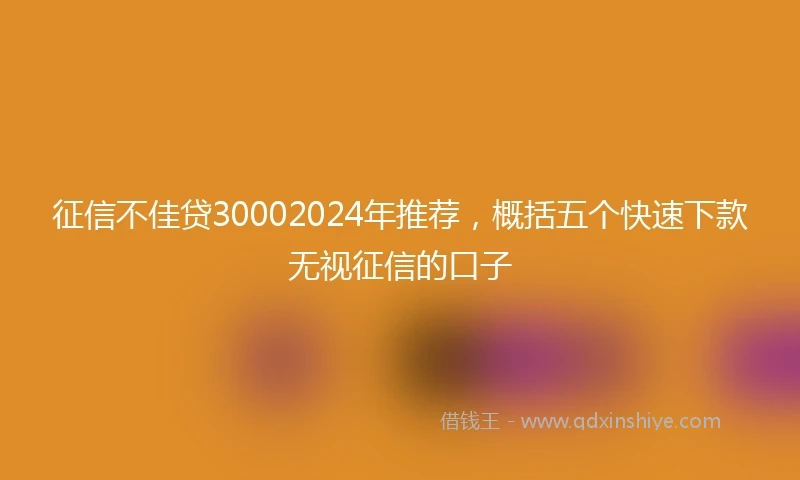 征信不佳贷30002024年推荐，概括五个快速下款无视征信的口子