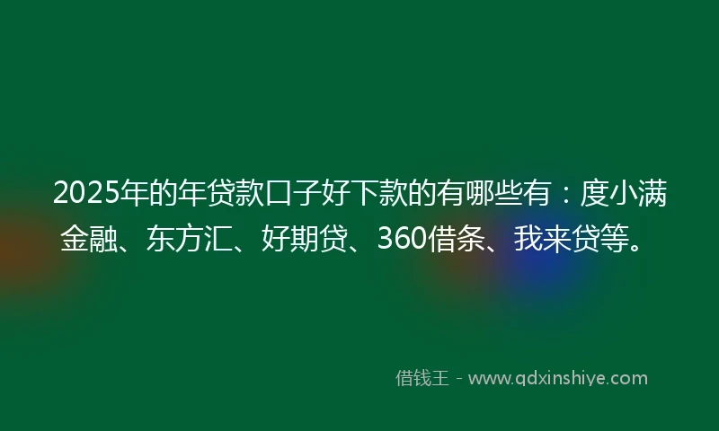 2025年的年贷款口子好下款的有哪些有：度小满金融、东方汇、好期贷、360借条、我来贷等。