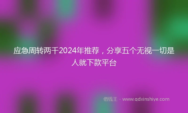 应急周转两千2024年推荐，分享五个无视一切是人就下款平台