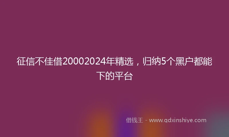 征信不佳借20002024年精选，归纳5个黑户都能下的平台