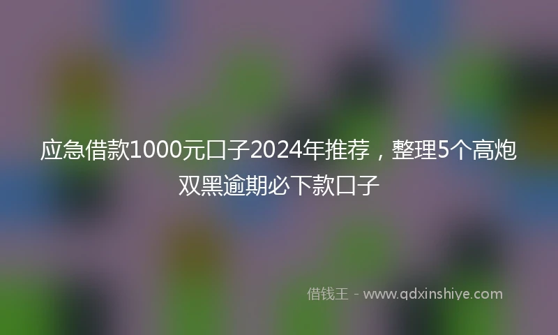应急借款1000元口子2024年推荐，整理5个高炮双黑逾期必下款口子