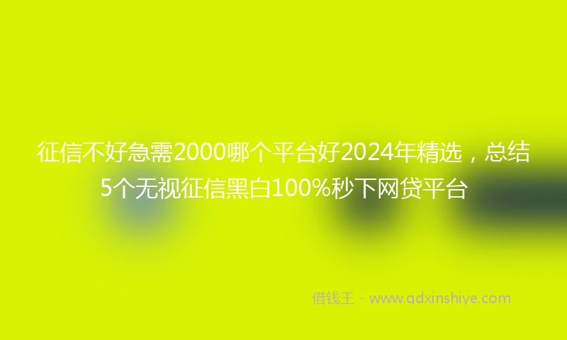 征信不好急需2000哪个平台好2024年精选，总结5个无视征信黑白100%秒下网贷平台