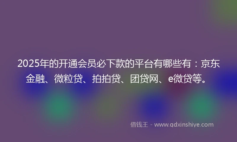 2025年的开通会员必下款的平台有哪些有：京东金融、微粒贷、拍拍贷、团贷网、e微贷等。