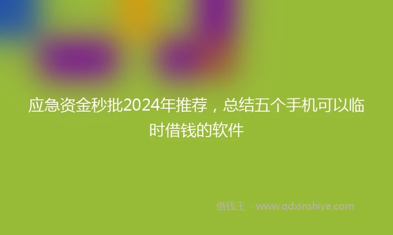 应急资金秒批2024年推荐，总结五个手机可以临时借钱的软件