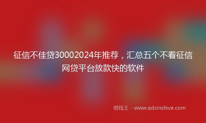 征信不佳贷30002024年推荐，汇总五个不看征信网贷平台放款快的软件