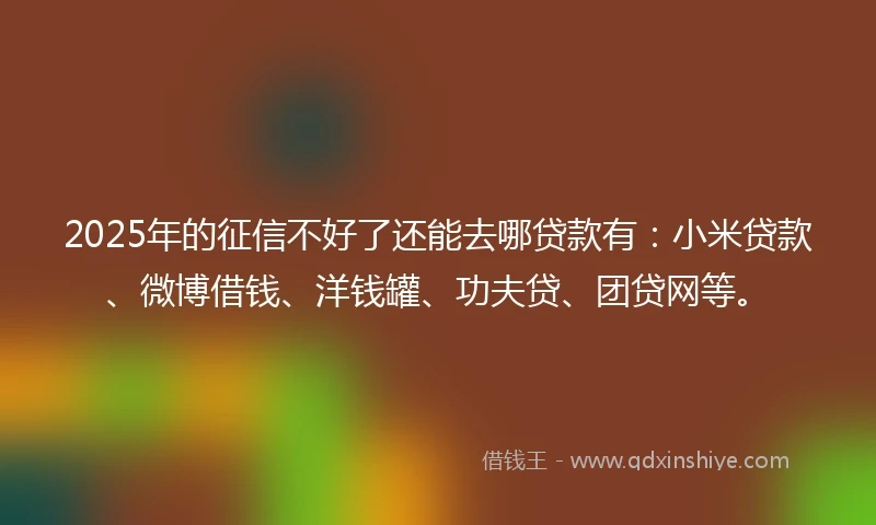 2025年的征信不好了还能去哪贷款有：小米贷款、微博借钱、洋钱罐、功夫贷、团贷网等。