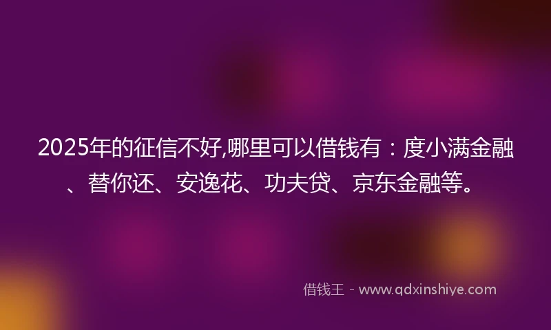 2025年的征信不好,哪里可以借钱有：度小满金融、替你还、安逸花、功夫贷、京东金融等。