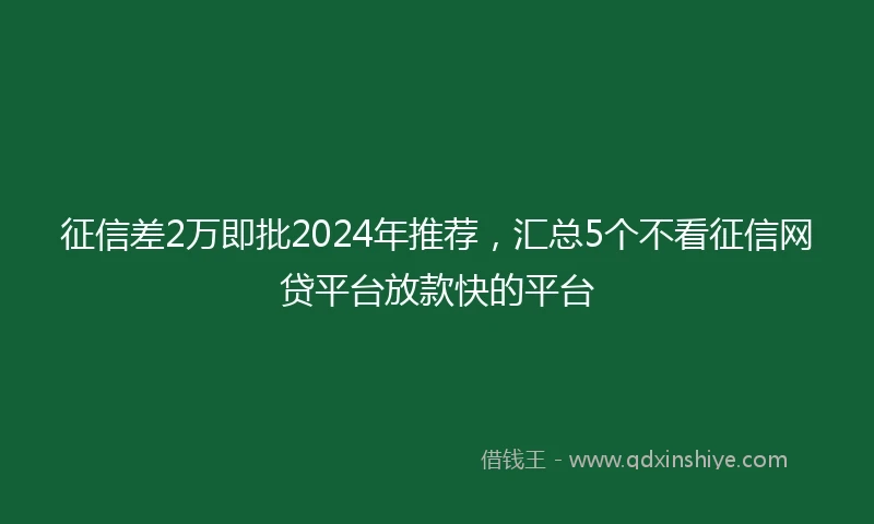 征信差2万即批2024年推荐，汇总5个不看征信网贷平台放款快的平台