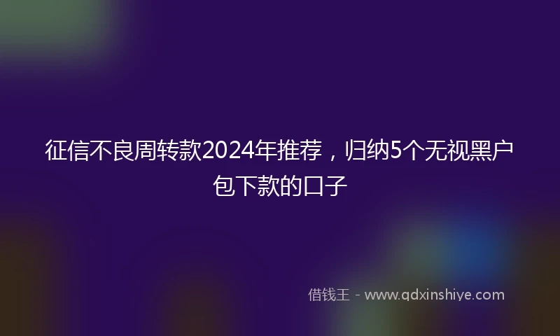 征信不良周转款2024年推荐，归纳5个无视黑户包下款的口子