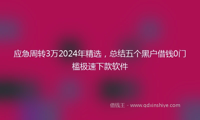 应急周转3万2024年精选，总结五个黑户借钱0门槛极速下款软件