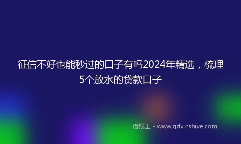 征信不好也能秒过的口子有吗2024年精选，梳理5个放水的贷款口子
