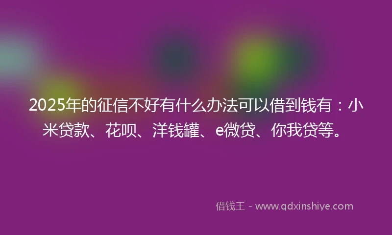 2025年的征信不好有什么办法可以借到钱有：小米贷款、花呗、洋钱罐、e微贷、你我贷等。