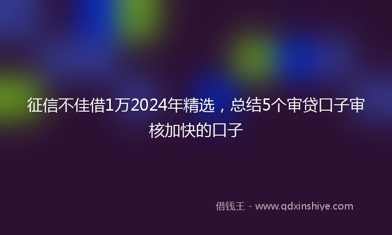 征信不佳借1万2024年精选，总结5个审贷口子审核加快的口子