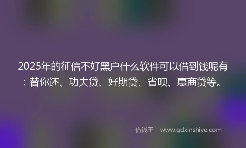 2025年的征信不好黑户什么软件可以借到钱呢有：替你还、功夫贷、好期贷、省呗、惠商贷等。