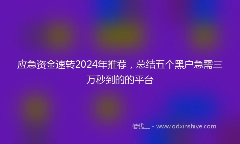 应急资金速转2024年推荐，总结五个黑户急需三万秒到的的平台