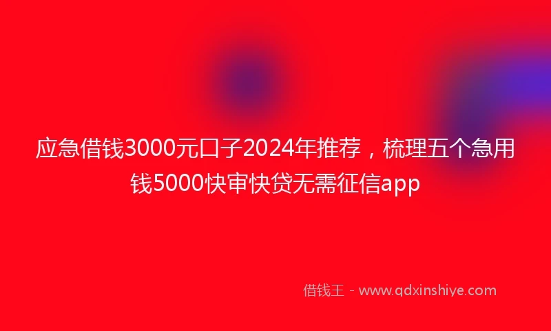 应急借钱3000元口子2024年推荐，梳理五个急用钱5000快审快贷无需征信app