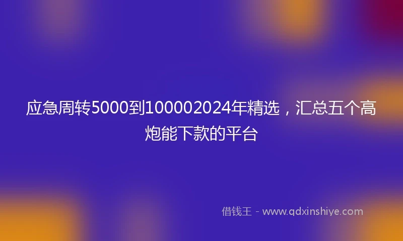 应急周转5000到100002024年精选，汇总五个高炮能下款的平台