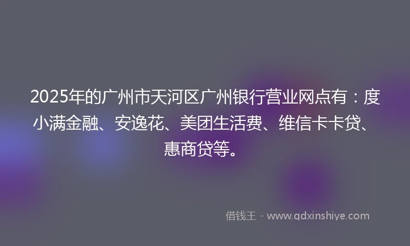 2025年的广州市天河区广州银行营业网点有：度小满金融、安逸花、美团生活费、维信卡卡贷、惠商贷等。