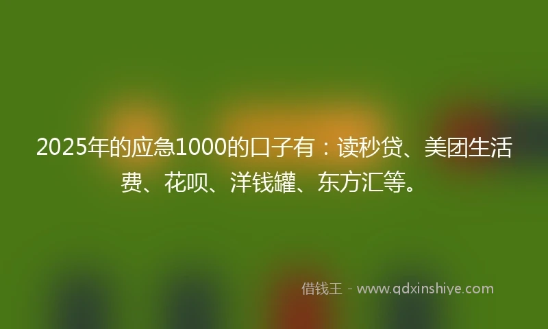 2025年的应急1000的口子有：读秒贷、美团生活费、花呗、洋钱罐、东方汇等。