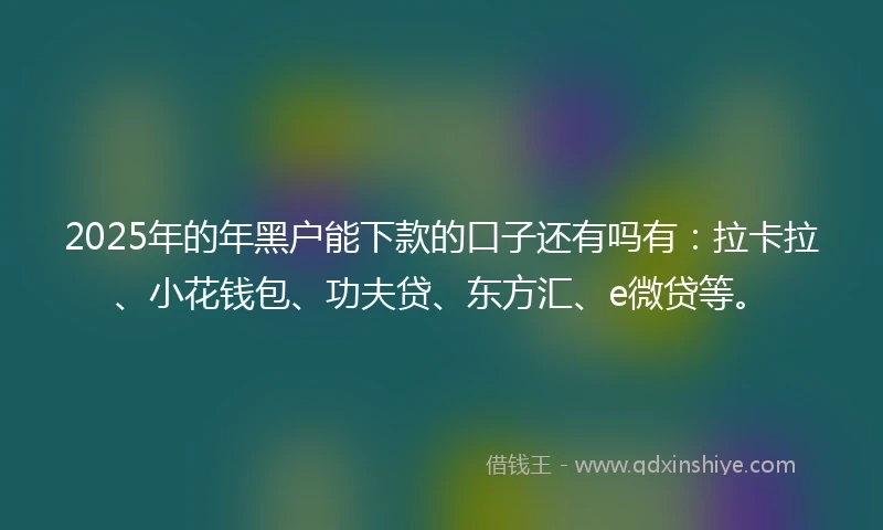 2025年的年黑户能下款的口子还有吗有：拉卡拉、小花钱包、功夫贷、东方汇、e微贷等。