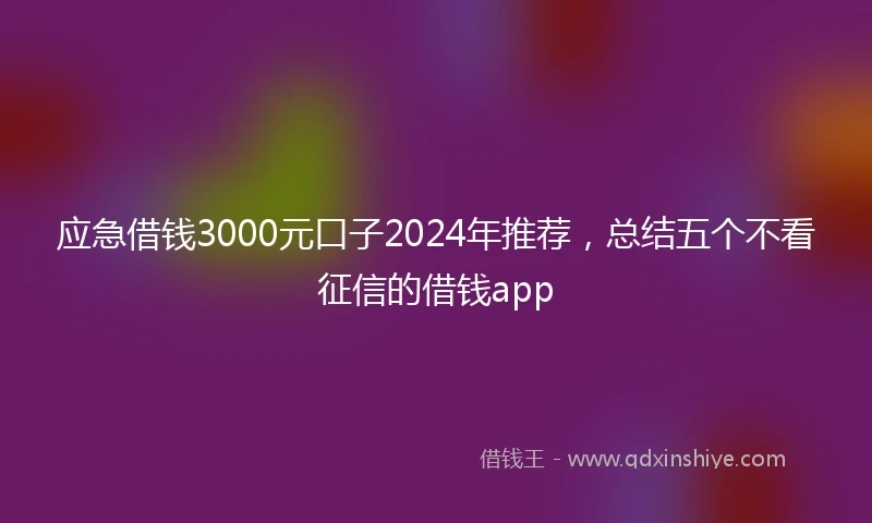 应急借钱3000元口子2024年推荐，总结五个不看征信的借钱app