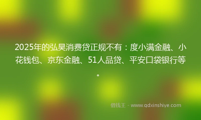 2025年的弘昊消费贷正规不有：度小满金融、小花钱包、京东金融、51人品贷、平安口袋银行等。