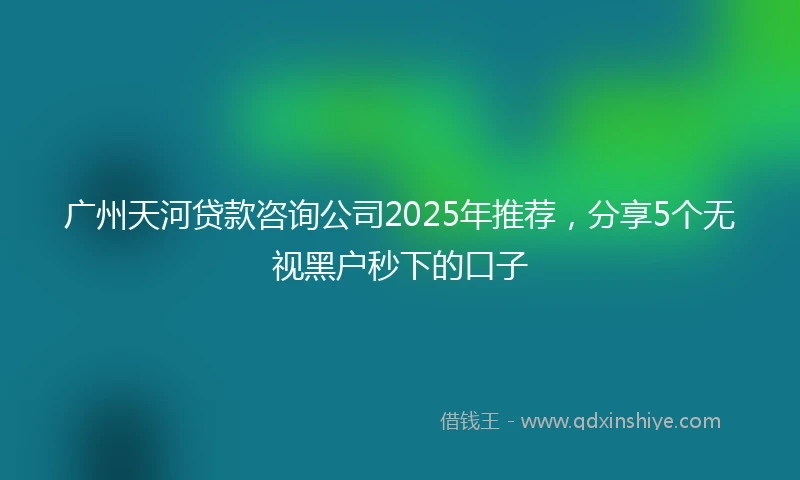 广州天河贷款咨询公司2025年推荐，分享5个无视黑户秒下的口子