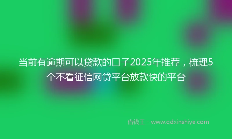 当前有逾期可以贷款的口子2025年推荐，梳理5个不看征信网贷平台放款快的平台
