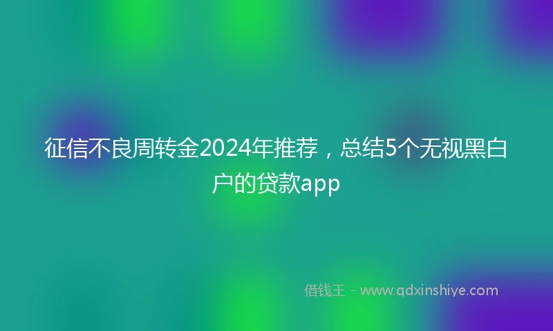 征信不良周转金2024年推荐，总结5个无视黑白户的贷款app