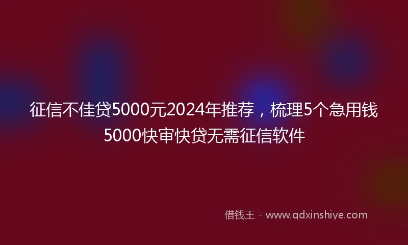 征信不佳贷5000元2024年推荐，梳理5个急用钱5000快审快贷无需征信软件