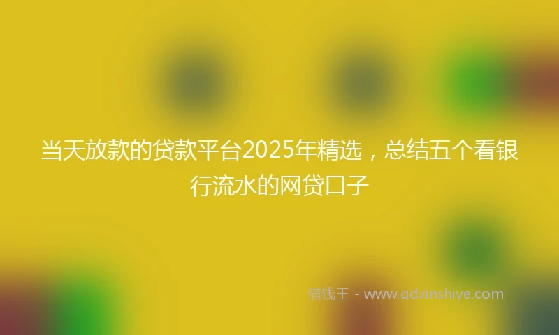 当天放款的贷款平台2025年精选，总结五个看银行流水的网贷口子