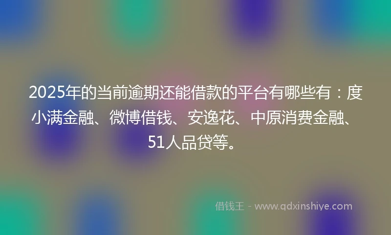 2025年的当前逾期还能借款的平台有哪些有：度小满金融、微博借钱、安逸花、中原消费金融、51人品贷等。