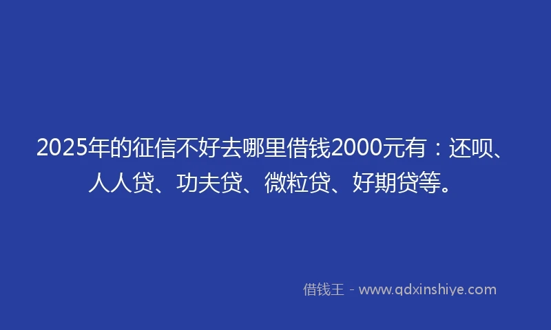 2025年的征信不好去哪里借钱2000元有：还呗、人人贷、功夫贷、微粒贷、好期贷等。