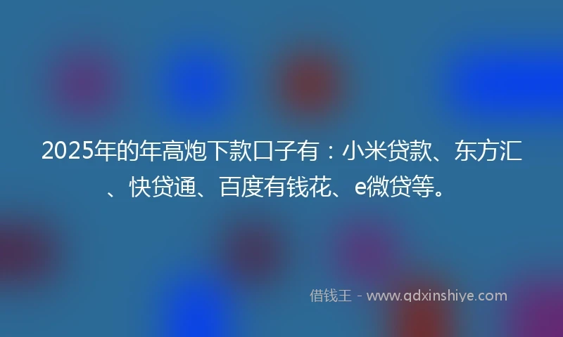 2025年的年高炮下款口子有：小米贷款、东方汇、快贷通、百度有钱花、e微贷等。