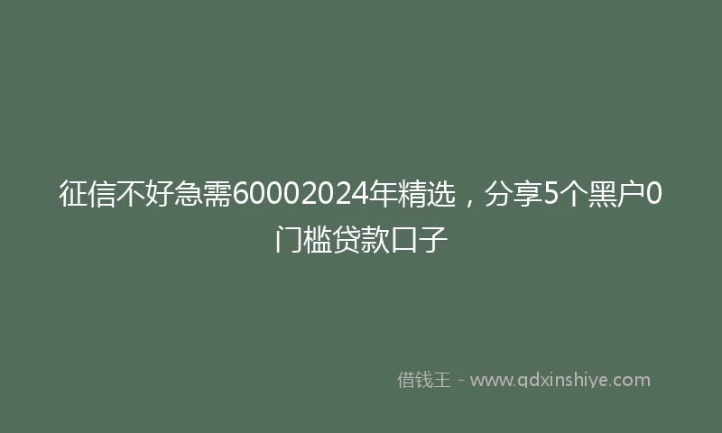 征信不好急需60002024年精选，分享5个黑户0门槛贷款口子