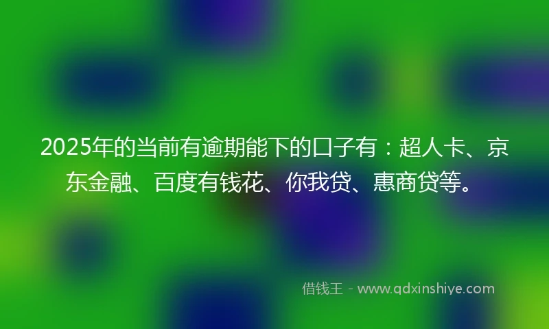 2025年的当前有逾期能下的口子有：超人卡、京东金融、百度有钱花、你我贷、惠商贷等。